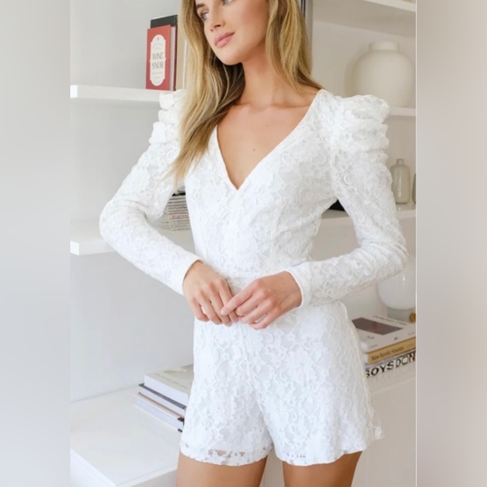 Lulus White Lace Romper, Size S